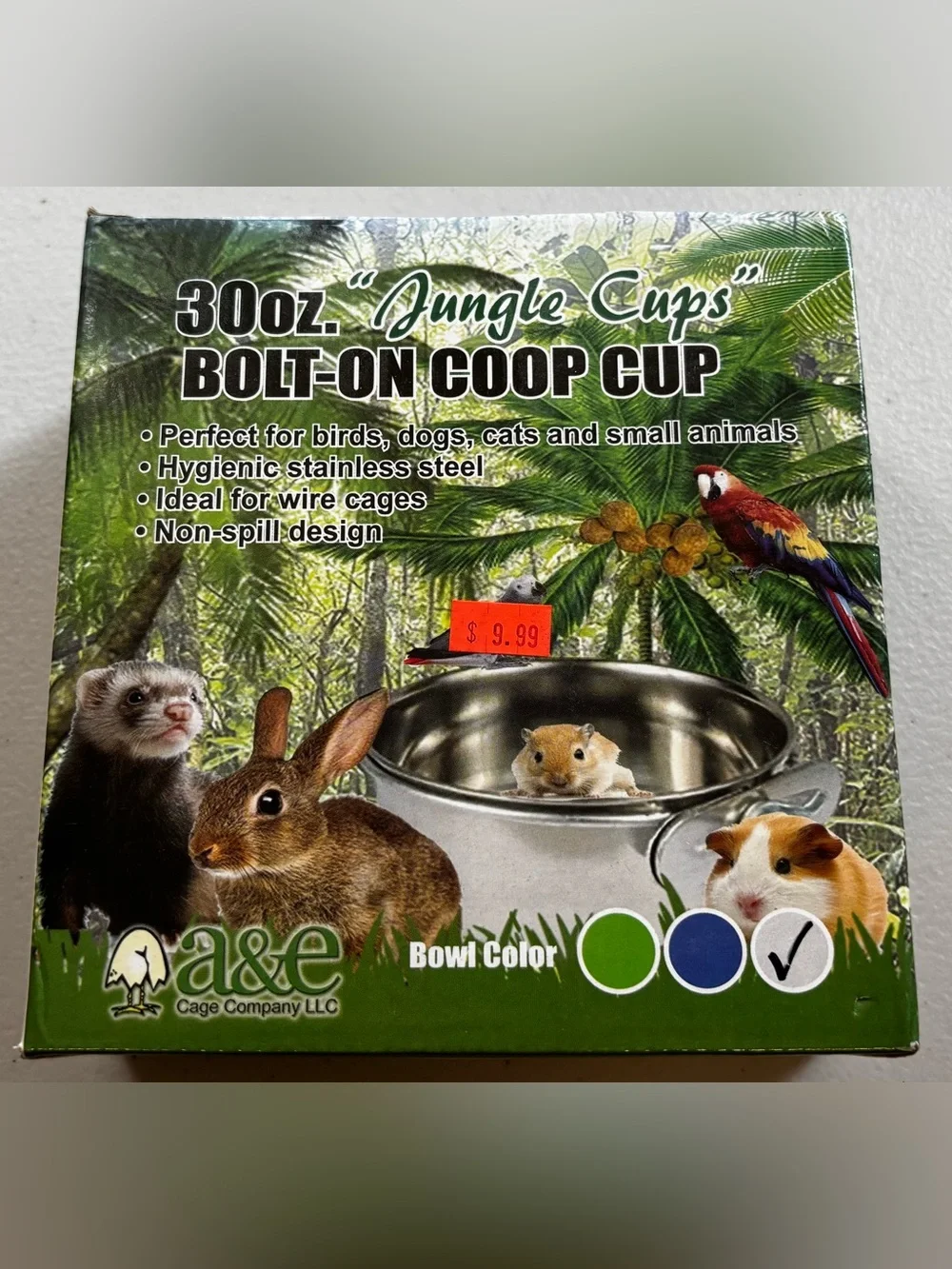 30oz “Jungle Cup” Stainless Steel Bolt-On Small Animal Coop Cup